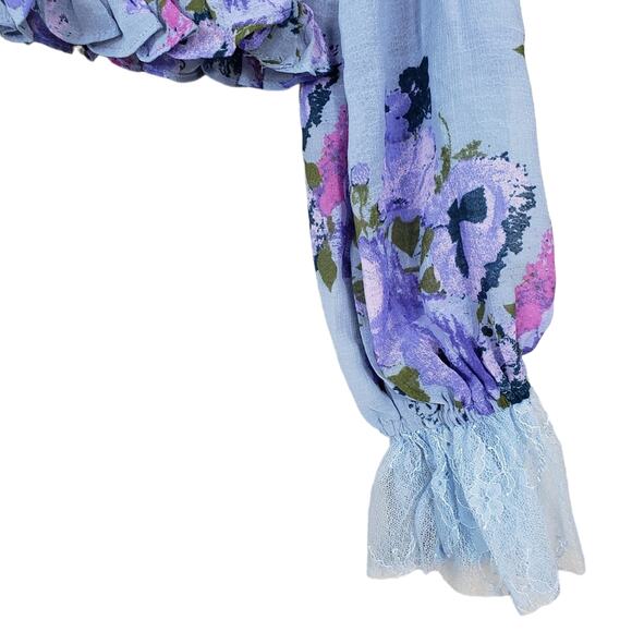 Free People Womens XS Daphne Blouse in Silver Blue Combo NEW - Picture 7 of 11